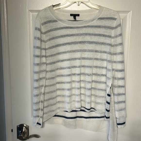 Eileen Fisher Ballet Neck Double Layer Top in Linen Crepe Knit in Soft White M - Picture 5 of 9